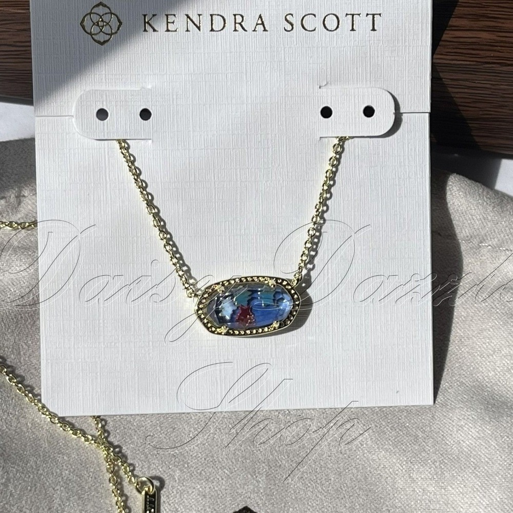 Kendra Scott Elisa Gold plated Pendant Necklace Red White Blue Illusion New ✨